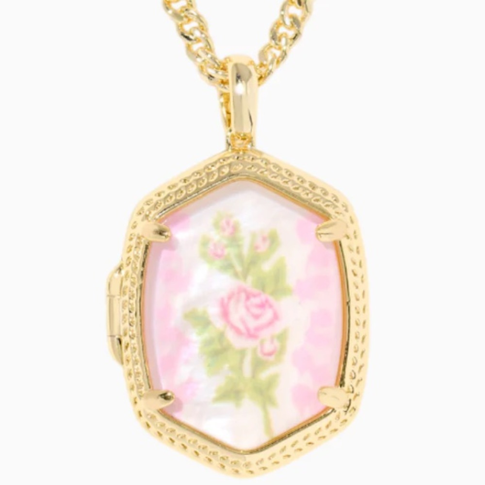 LoveShackFancy x Kendra Scott blooming heirloom pink locket gold bow necklace - Picture 8 of 9